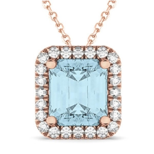 Emerald-cut Aquamarine and Diamond Pendant 14k Rose Gold 3.11ct - All