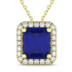 Emerald-cut Blue Sapphire and Diamond Pendant 14k Yellow Gold 3.11ct - All