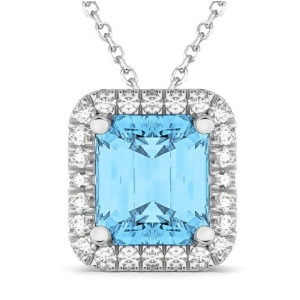 Emerald-cut Blue Topaz and Diamond Pendant 14k White Gold 3.11ct - All