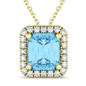 Emerald-cut Blue Topaz and Diamond Pendant 14k Yellow Gold 3.11ct - All