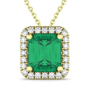 Emerald-cut Emerald and Diamond Pendant 14k Yellow Gold 3.11ct - All