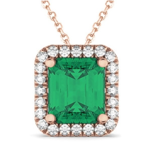Emerald-cut Emerald and Diamond Pendant 14k Rose Gold 3.11ct - All