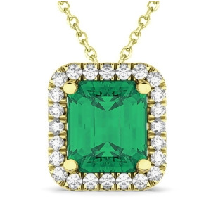 Emerald-cut Emerald and Diamond Pendant 18k Yellow Gold 3.11ct - All