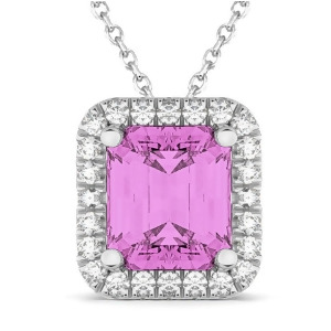 Emerald-cut Pink Sapphire and Diamond Pendant 14k White Gold 3.11ct - All