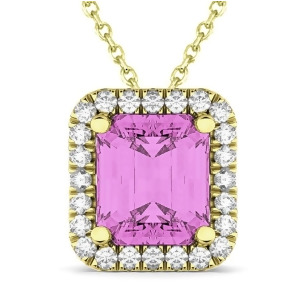 Emerald-cut Pink Sapphire and Diamond Pendant 14k Yellow Gold 3.11ct - All