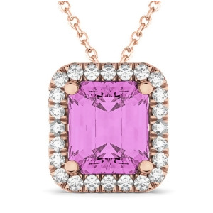 Emerald-cut Pink Sapphire and Diamond Pendant 18k Rose Gold 3.11ct - All