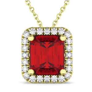 Emerald-cut Ruby and Diamond Pendant 14k Yellow Gold 3.11ct - All