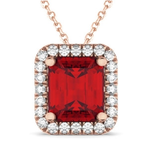 Emerald-cut Ruby and Diamond Pendant 14k Rose Gold 3.11ct - All
