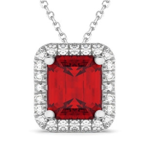 Emerald-cut Ruby and Diamond Pendant 18k White Gold 3.11ct - All