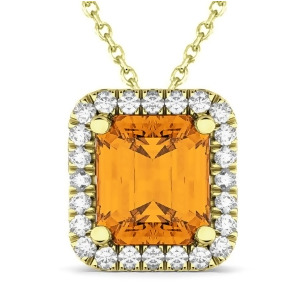 Emerald-cut Citrine and Diamond Pendant 14k Yellow Gold 3.11ct - All