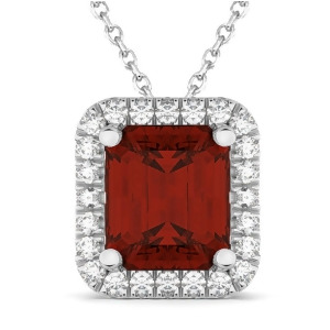Emerald-cut Garnet and Diamond Pendant 18k White Gold 3.11ct - All