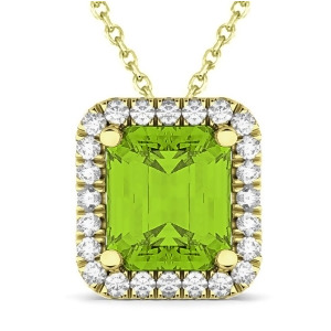 Emerald-cut Peridot and Diamond Pendant 14k Yellow Gold 3.11ct - All