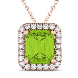 Emerald-cut Peridot and Diamond Pendant 14k Rose Gold 3.11ct - All