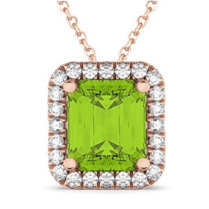Emerald-cut Peridot and Diamond Pendant 18k Rose Gold 3.11ct - All