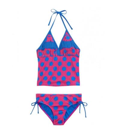 Justice for Girls Pink Emoji Dot Tiered Tankini