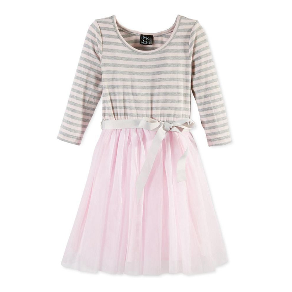 Pink & Violet Girls Striped Tutu A-line Dress, Style # XDT0944RM