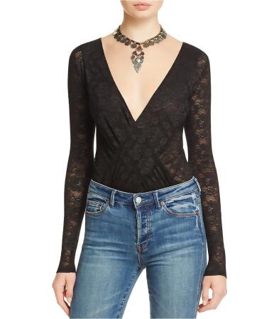 Free People Womens Sheer Faux-Wrap Bodysuit Jumpsuit, Style # OB505490 