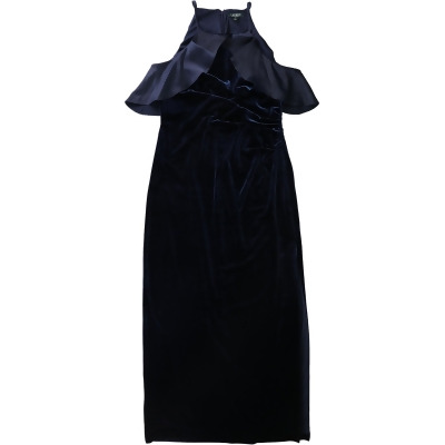 Ralph Lauren Womens Ruffled Velvet Halter Gown Dress, Style # 253711253002 