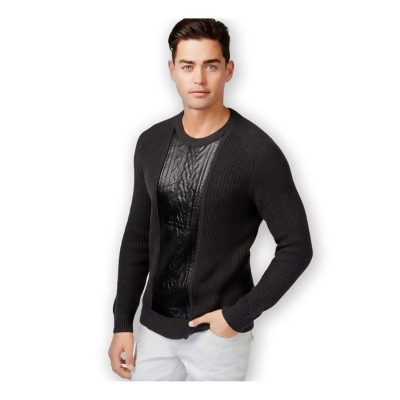 I-N-C Mens Faux Leather Cable Knit Pullover Sweater, Style # 5N450CC540 