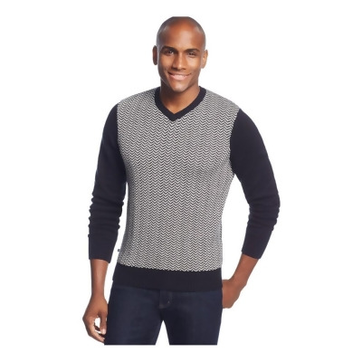 Geoffrey Beene Mens Front Intarsia V Neck Pullover Sweater, Style # G5F18029 