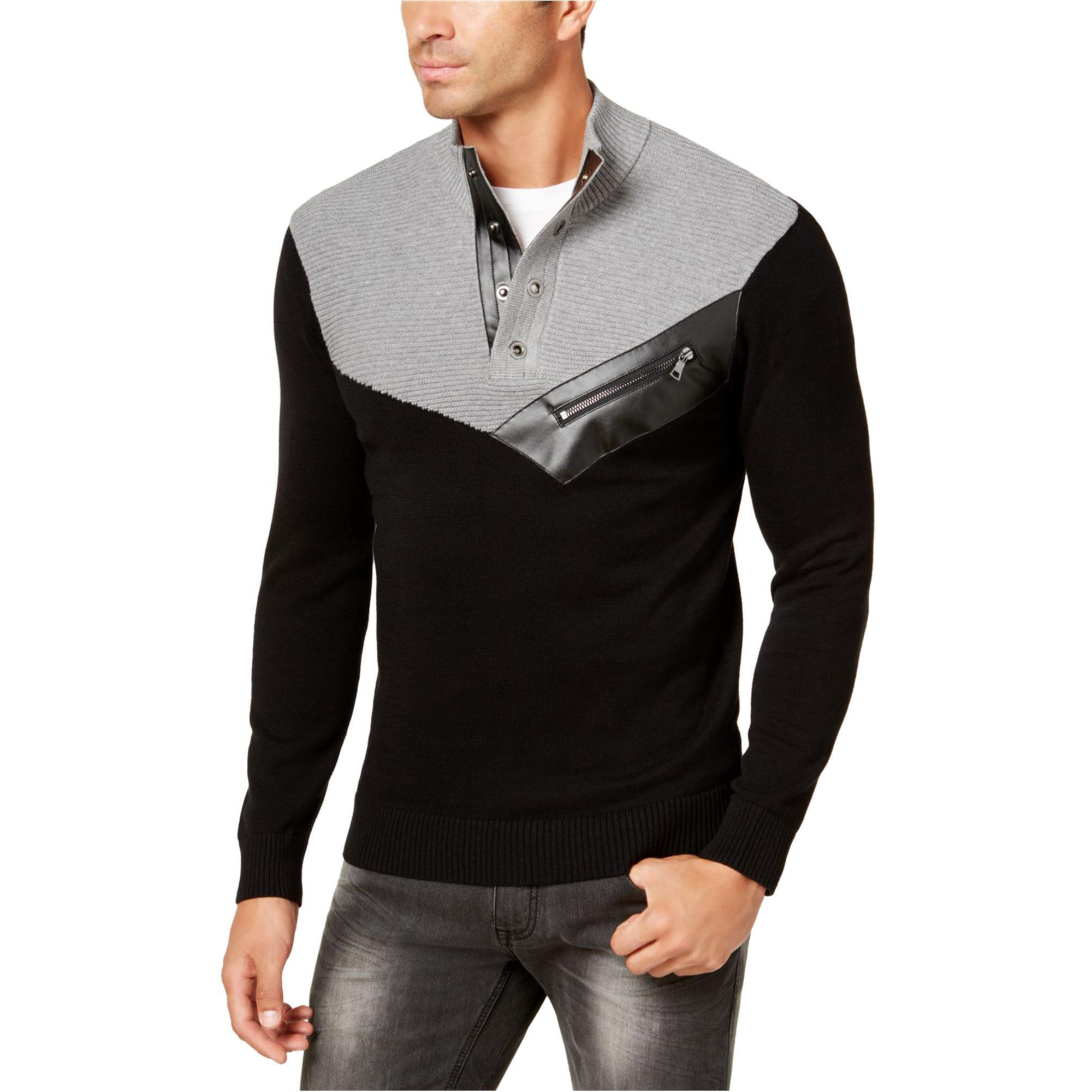 I-N-C Mens Four-Snap Faux-Leather Trim Pullover Sweater, Style # 7N416540