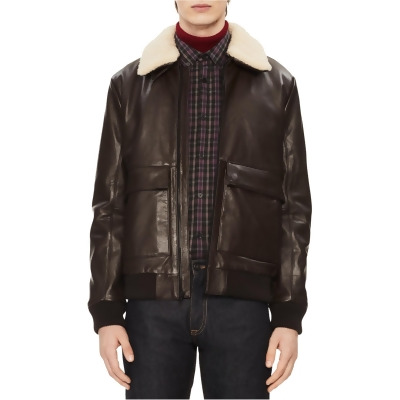 Calvin Klein Mens Sherpa Trim Leather Jacket, Style # 40J1070 