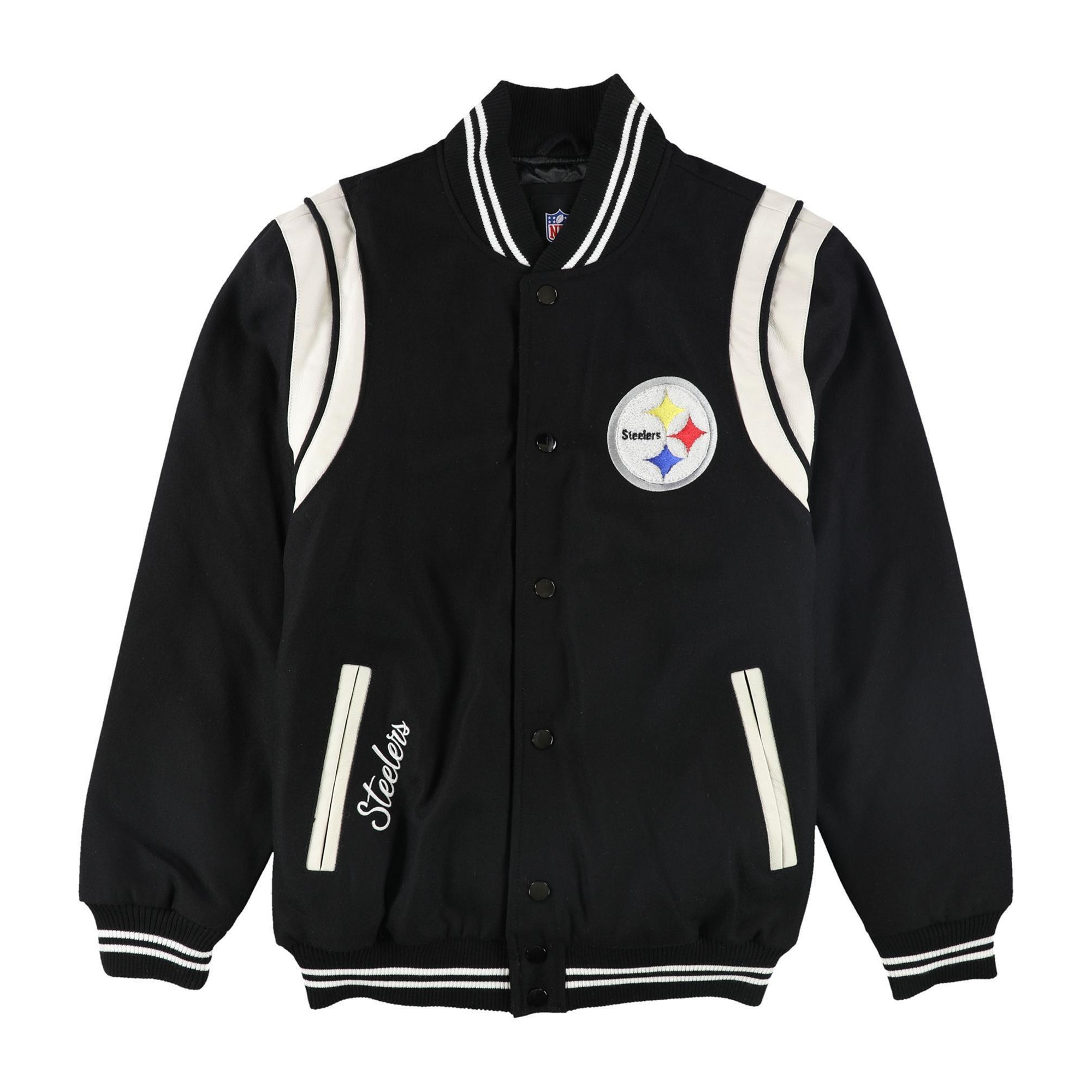 NFL Mens Pittsburgh Steelers Varsity Jacket, Black, Large (Regular)