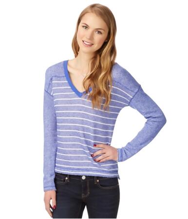 Aeropostale Womens Striped Zip Back Knit Sweater - M