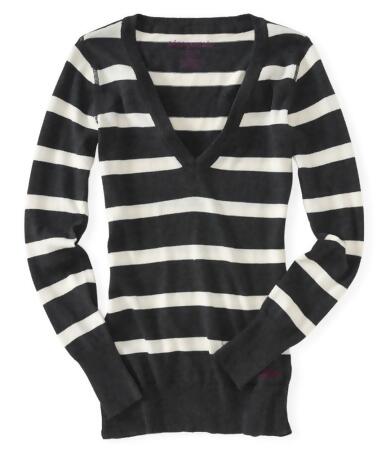 Aeropostale Womens Stripe V-Neck Knit Sweater - S