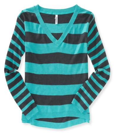 Aeropostale Womens Striped V Neck Knit Sweater - M