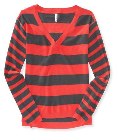 Aeropostale Womens Striped V Neck Knit Sweater - L