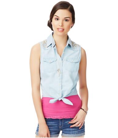 Aeropostale Womens Chambray Embellished Button Up Shirt - XL