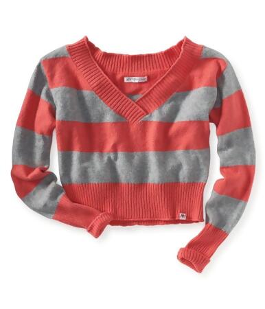 Aeropostale Womens V-Neck Stripe Stretchy Cropped Ted Knit Sweater - XL