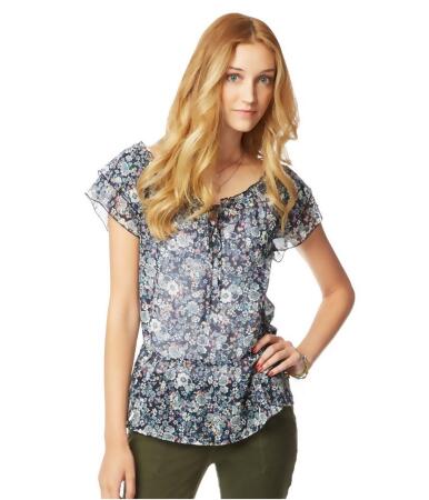 Aeropostale Womens Floral Chiffon Baby Doll Blouse - XS