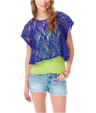 Aeropostale Womens Sheer Cropped Lace Basic T-Shirt - S