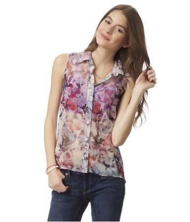 Aeropostale Womens Sheer Blossom Button Up Shirt - XS