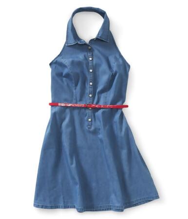 Aeropostale Womens Belted Chambray Strapless Dress - L