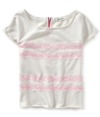 Aeropostale Womens Zip Lace Embellished T-Shirt - XS