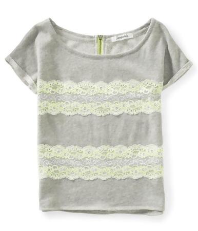 Aeropostale Womens Zip Lace Embellished T-Shirt - L