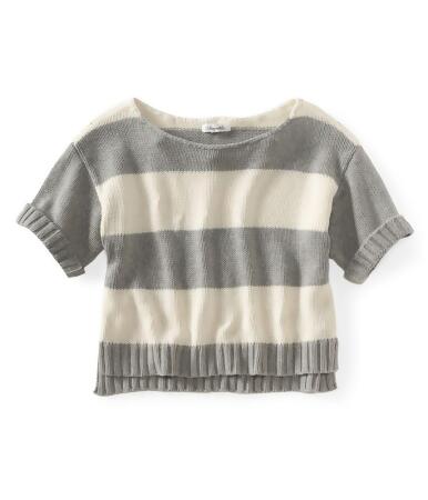 Aeropostale Womens Stripe Wide-Fit Cropped Knit Sweater - L