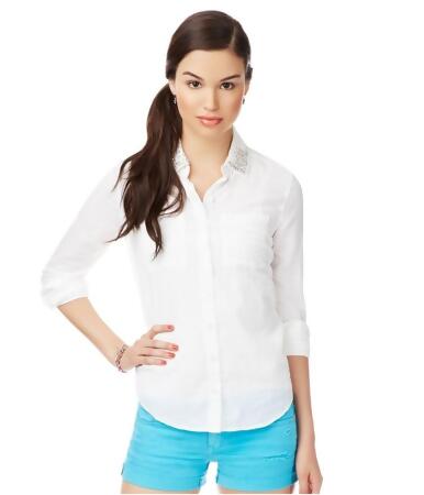 Aeropostale Womens Crinkled Embellished Button Up Shirt - M