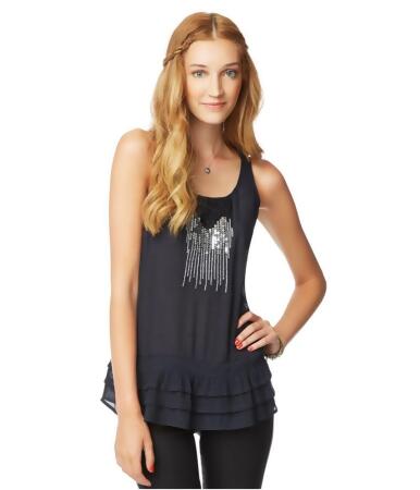 Aeropostale Womens Semi Sheer Sequin Front Tank Top - XL