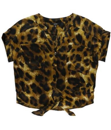 Xoxo Womens Slouch Leopard Button Down Blouse - XS