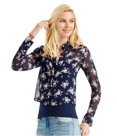 Aeropostale Womens Sheer Floral Button Down Blouse - XS