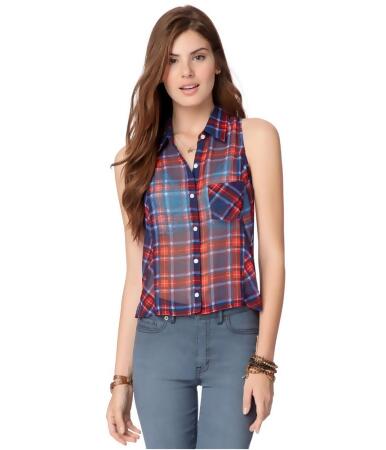 Aeropostale Womens Sheer Plaid Button Up Shirt - M