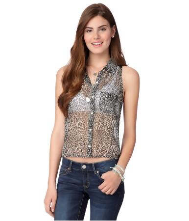 Aeropostale Womens Sheer Animal Button Down Blouse - M