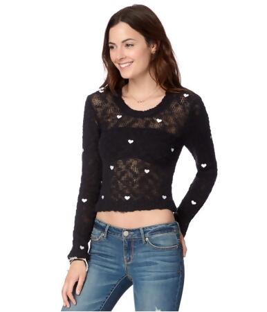 Aeropostale Womens Sheer Hearts Knit Sweater - L