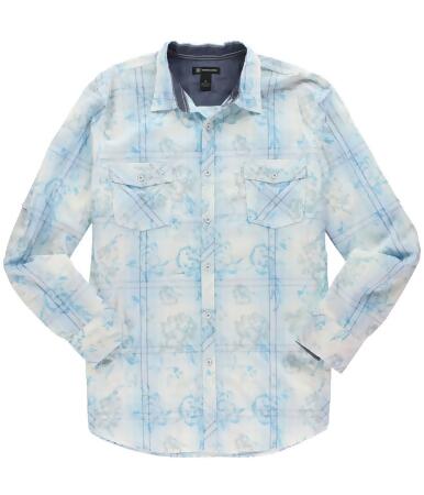 I-n-c Mens Graphic Gridlined Button Up Shirt - L