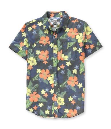 Red X Mens Denim Tropical Button Up Shirt - M