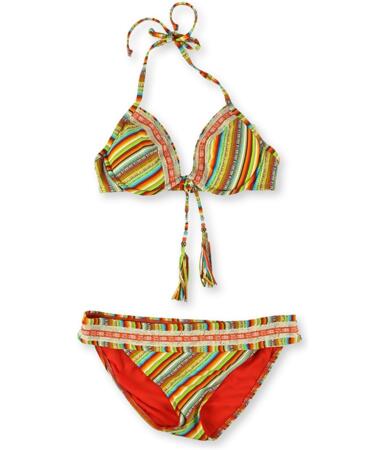 Lucky Brand Womens Striped Crochet Hipster 2 Piece Bikini - M
